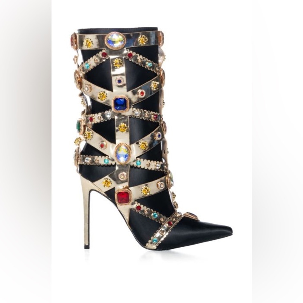 •MARTINEZ• Embellished Gem Black Stiletto Bootie by Azalea Wang - Picture 2 of 5